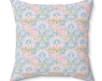 Kaleidoscope Floral Pillow, Pastel Watercolor Throw Pillow, Dorm Room Decor