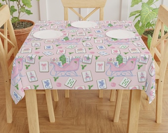 Mantel de Mahjong navideño, diseño de azulejos rosas para las fiestas