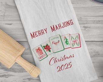 Mahjong Christmas Tea Towel, Holiday Kitchen Decor