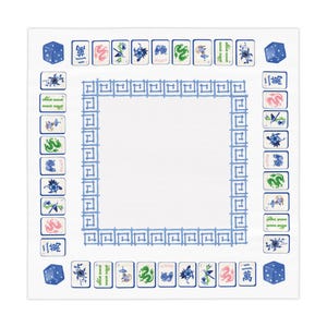 Obrus do gry w mahjonga w stylu chinoiserie, niebieski obrus na stół do gry w mahjonga, akcesoria na imprezę mahjong zdjęcie 2