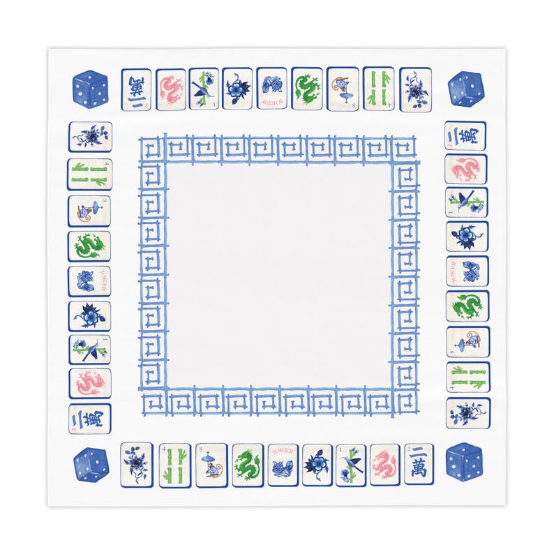 Obrus do gry w mahjonga w stylu chinoiserie, niebieski obrus na stół do gry w mahjonga, akcesoria na imprezę mahjong zdjęcie 2