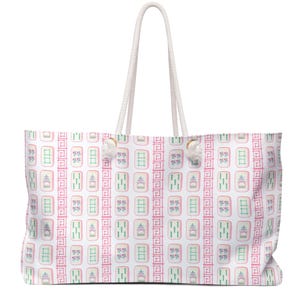 Chinoiserie Mahjong tote, Pink Mahjongg tote, Pink and Green mahj bag, Mah-jongg carry all, Chino Mahj bag, Mahjong tote Weekender Bag, Gift