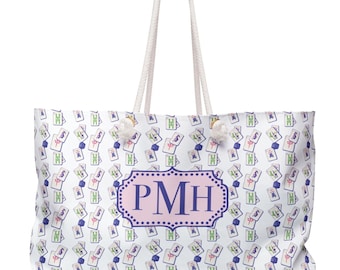 Monogrammed Chinoiserie Mahjong Tote Bag: Personalized Mahjong Gift, Maj Carry-All, Mahj Tile Custom Bag
