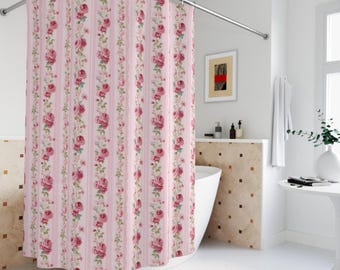 Pink Rose Floral Shower Curtain: Grandmillennial Shabby Chic Bathroom Decor