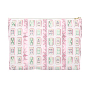 Mahjong Tile Zubehör Beutel, Mahjong Spiel Make-up Tasche, Preppy Pink und Grün Reisebeutel, Grandmillennial Geschenk, Federmäppchen, Reißverschlusstasche