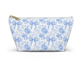 Blue Bow Toile Accessory Pouch | Coquette Makeup Organizer