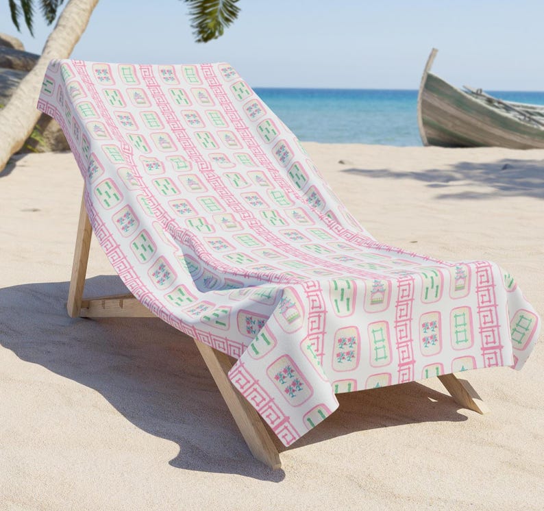 Mahjong beach towel, gift for her, mah jongg tile game lover present