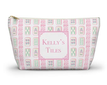 Personalized Mahjong Tile Bag: Pink Chinoiserie Tile Pouch