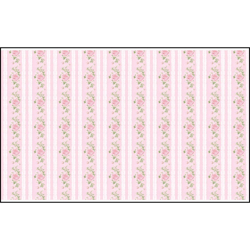 Pink Rose Floral Stripe Fabric (Spun Polyester), Cottagecore Fabric, Shabby Chic Striped Flower Fabric Material image 3