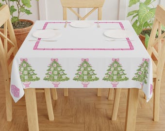 Christmas Mahjong Tablecloth, Pink Xmas Game Table Cover, Mahjongg Party Decor