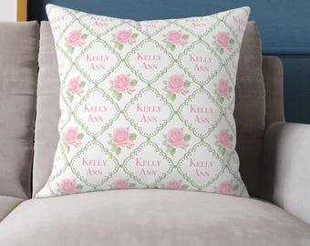 Personalized Name Throw Pillow: Preppy Coquette Dorm Decor
