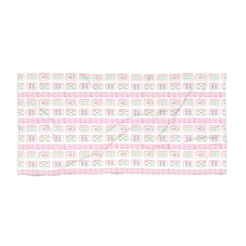 Mahjong Beach Towel - Gift For Mahjong Player, Birthday, Mother's Day, Tile Game Chinoiserie Pink Towel image 3