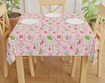 Mahjong Tablecloth: Pink Tile Design, Game Night Party Cover