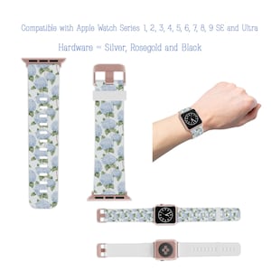 Blue Hydrangea Watch Band for Apple Watch, Preppy Floral Watch Band Replacement, Blue and White Grandmillennial Apple Watch Band Replacement