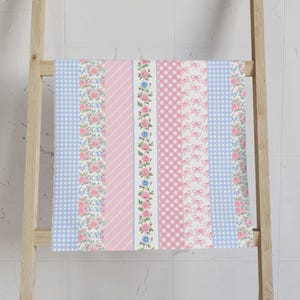 Feminine Floral Hand Towel Bathroom Decor, Bow and Gingham Design, Coquette Preppy,Shabby Chic Towel, Girly Home Decor, Dorm Room Essentials