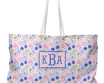 Monogrammed Mahjong Tote Bag: Chinoiserie Travel Carrier