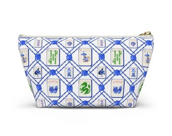 Bolsa para accesorios de fichas de Mahjong: bolsa de almacenamiento azul y blanca