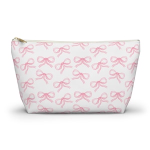 Pink Bow Makeup Bag, Coquette Toiletry Bag, Preppy Cosmetic Bag, Pink Bow Travel Bag,Girl Gift,Party Favor, Bridesmaids Gift, Christmas Gift