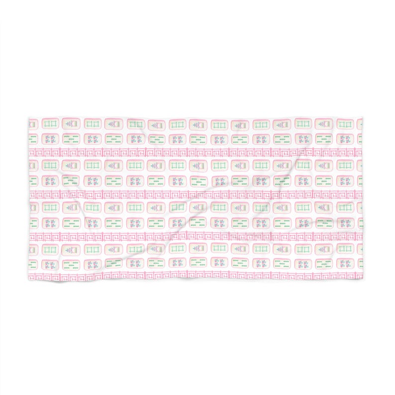 Mahjong Beach Towel - Gift For Mahjong Player, Birthday, Mother's Day, Tile Game Chinoiserie Pink Towel image 2