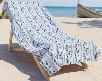 Mahjong Beach Towel: Blue Chinoiserie Print, Travel Gift, Birthday, Mother's Day