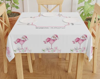 Mantel navideño de Mahjong, decoración rosa para fiestas navideñas (140 x 140 cm)
