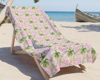 Mahjong Palm Springs Beach Towel, Tropical Pink Green Pattern