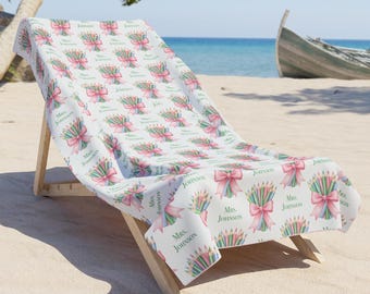 Personalized Teacher Beach Towel, Custom Name Gift, Teacher Appreciation Day, End of School
