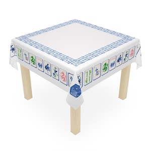 Obrus do gry w mahjonga w stylu chinoiserie, niebieski obrus na stół do gry w mahjonga, akcesoria na imprezę mahjong zdjęcie 4