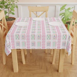 Mahjong Game Night Tablecloth, 55x55 Square, Pink Bamboo, Mahjongg Chinese Tile Cover, Hostess Gift, Mahjong Lover, Tile Party Supplies