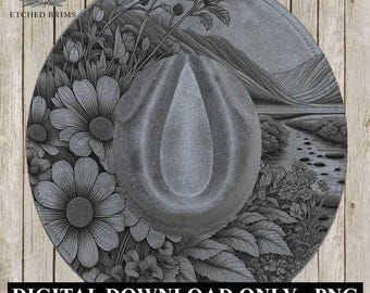 Mountain Flowers 4 Hat File, Laser Hat Burning Design, Digital Download PNG, Hat Burning Template, Hat Laser Engraving Design, Hat File EB38