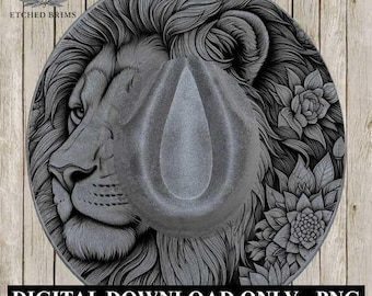 May include: A gray fedora hat with a lion's head design, floral accents, and the text "DIGITAL DOWNLOAD ONLY - PNG". The hat is set against a wooden background, showcasing intricate line art.