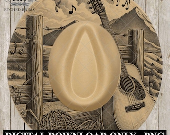 Country Music Guitar Mountains 2, Hat Burning Design, Wide Brim Hat Burning Template, Laser Hat Engraving Template, Printable Stencil, EB770
