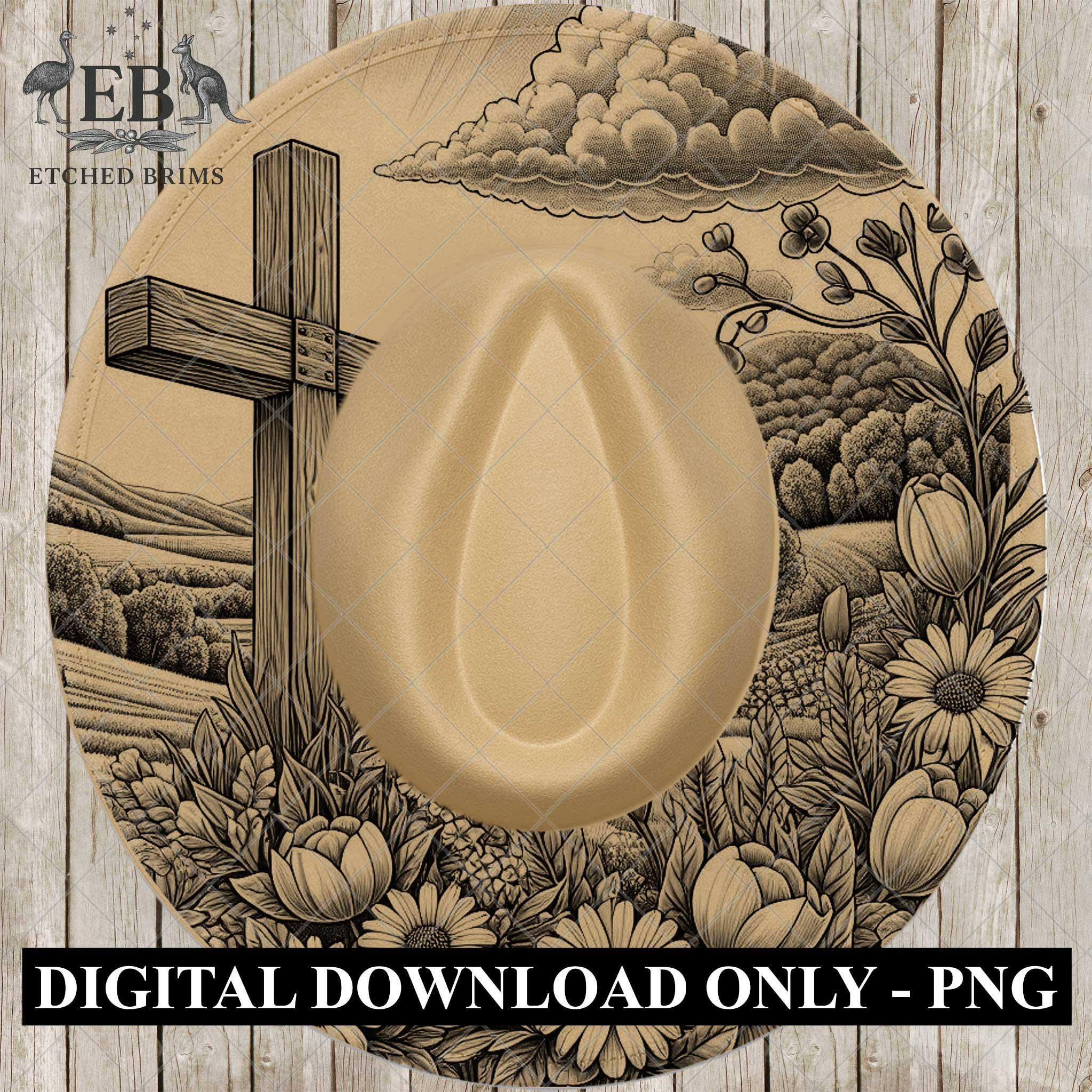 Cross and Flowers Hat Burning Design, Faith Western Laser