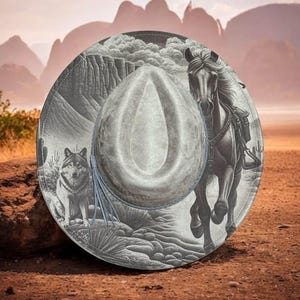 The Desert Spirit – Laser Engraved Horse & Wolf Brim Hat, Wide Brim Hat, Vegan Suede Fedora Hat, Laser Engraved, Burned Fedora