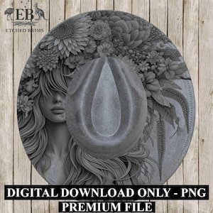 Girl & Flowers 1 Hat File, Hat Burning Design, Digital Download PNG, Hat Burning Template, Hat Laser Engraving Design, Hat File EB292