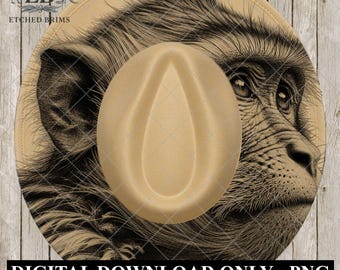May include: A tan cowboy hat featuring a detailed black and white illustration of a monkey's face. The hat has a light brown crown and brim. The text "ETCHED BRIMS" and "DIGITAL DOWNLOAD ONLY - PNG PREMIUM FILE" are visible.