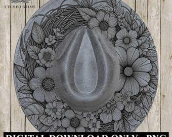 Hut Brennen Design, Wildblumen 6, Hut Brennen Schablone, PDF & PNG Download, Hut Brennen Design, Hut Laser Gravur Design, Hut Datei EB290