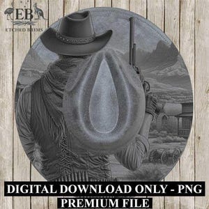 Chapéu de cowboy Gunslinger com 5 gravuras, modelo de aba ocidental, chapéu de camurça sintética com aba larga, design digital a laser, estilo boho, arquivo para gravação a laser EB255