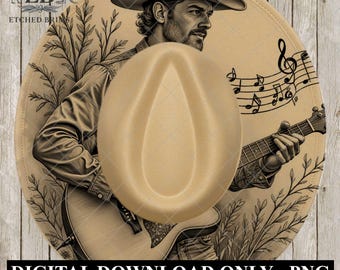 Country Music Guitar Player, Hat Burning Design, Wide Brim Hat Burning Template, Laser Hat Engraving Template, Printable Stencil, EB772