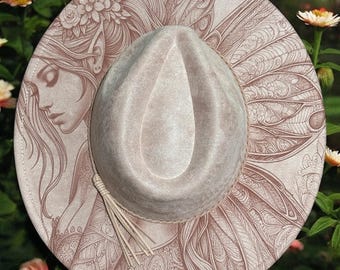 Your Choice of Engraved Hat from Any of My Designs. Engraved Wide Brim Hat, Vegan Suede Fedora Hat, Laser Engraved, Burned Fedora.