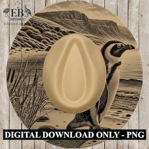 Penguin 7, Hat Burning Design for Wide Brim Hats. PNG for Laser Engraving and PDF Burning Stencil for Hand Burning, EB748