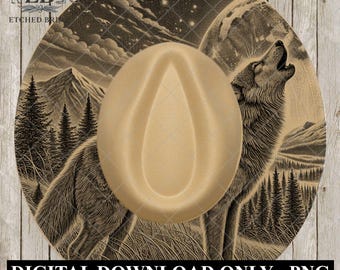 Può includere: Un cappello da cowboy beige con un'illustrazione dettagliata di un lupo che ulula, montagne e un cielo stellato. Il cappello è centrato su uno sfondo con la scritta "DIGITAL DOWNLOAD ONLY - PNG".