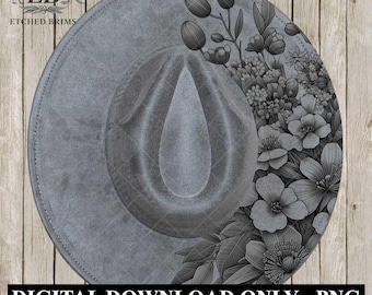 Bloemen inheemse halve hoed brandend ontwerp, sjabloon voor hoedgravure, laserhoed ontwerp, hoed met brede rand, sjabloon voor hoeden branden SVG en png, EB601