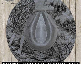 Mermaid 3, Laser Hat Burning Design, Digital Download PNG, Hat Burning Template, Hat Laser Engraving Design, Wide Brim Hat Laser File EB66