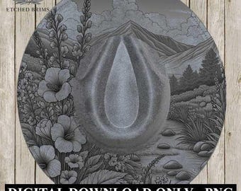 Mountain Flowers 3 Hat File, Laser Hat Burning Design, Digital Download PNG, Hat Burning Template, Hat Laser Engraving Design, Hat File EB37