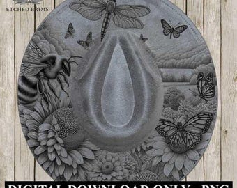 Flowers & Bees 1 Hat File, Laser Hat Burning Design, Digital Download PNG, Hat Burning Template, Hat Laser Engraving Design Hat File EB279