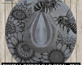 Flowers & Bees 1 Hat File, Laser Hat Burning Design, Digital Download PNG, Hat Burning Template, Hat Laser Engraving Design Hat File EB58