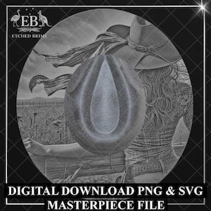 Cowgirl Country Wide Brim Hat Design, Laser Hat Burning Design, Digital Download PNG and SVG, Hat Burning Template, Cowgirl Hat, EBM02