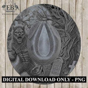 Halloween Hat Template, Werewolf Hat Burning Design, Spooky Season, PNG, Hat Burning Stencil, Hat Burning Design, Engraving Pattern, EB467