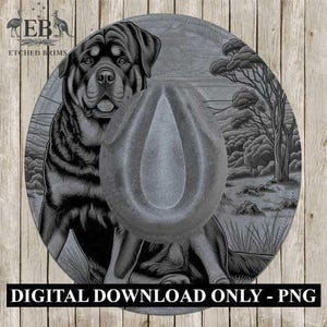 Rottweiler Brim Burning File for Laser Engraving | PNG Template for Hat Makers | Western Dog Brim Design | Instant Digital Download - EB393 image 1
